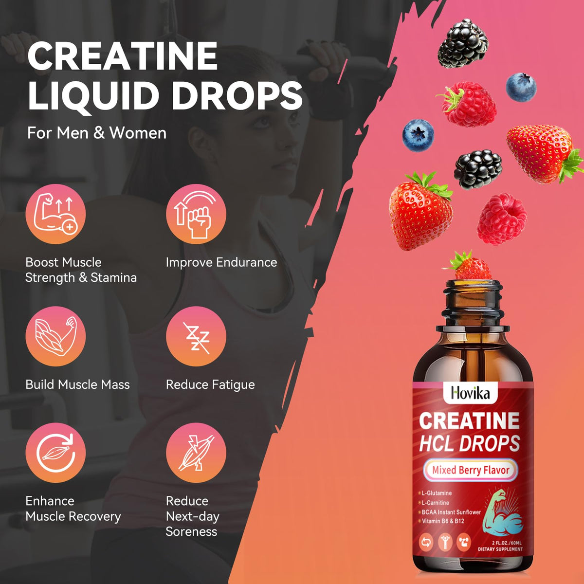 Flacon de Hovika créatine HCL 4 fl oz avec goutte à goutte