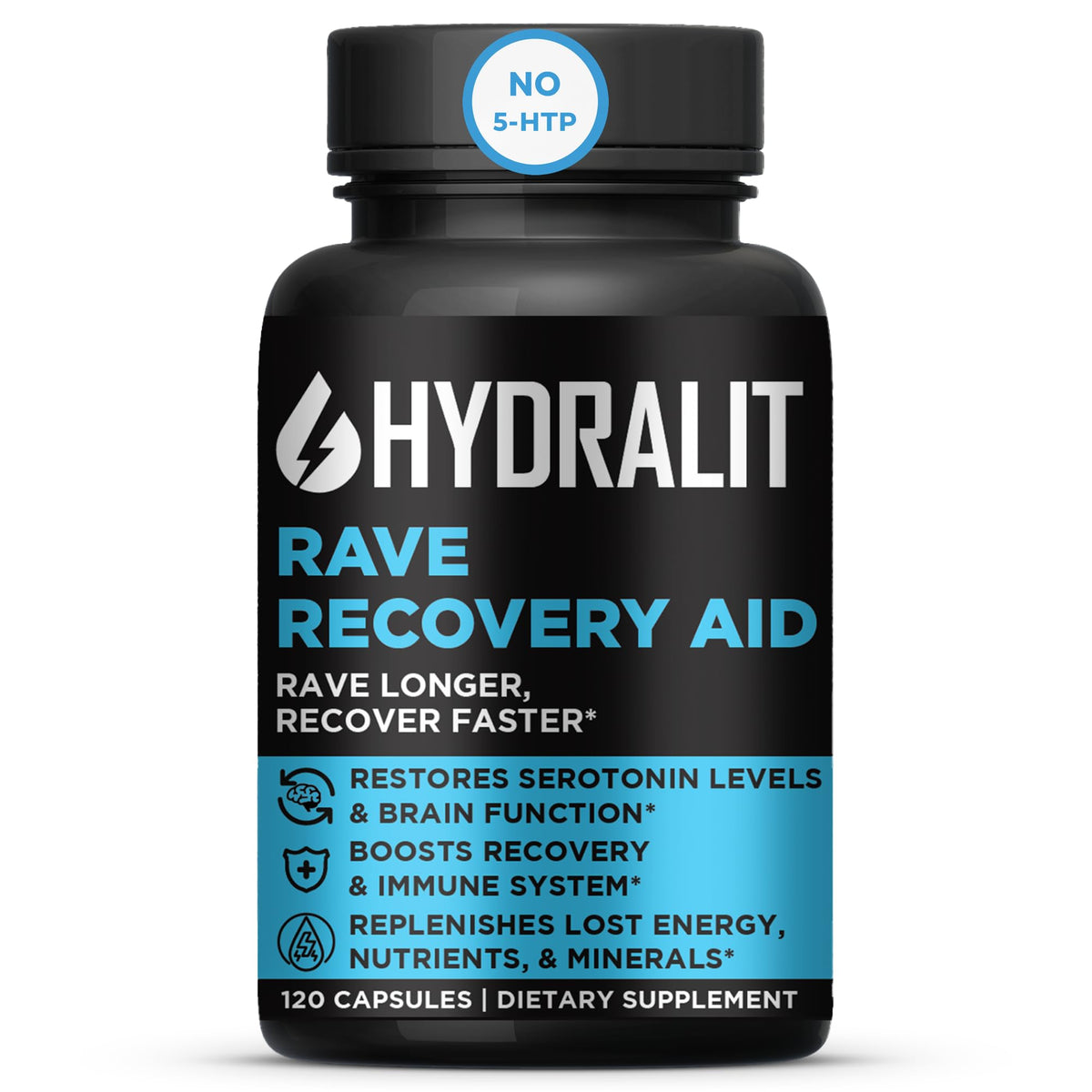 Flacon de Hydralit Rave use Aid 120 capsules vue de face