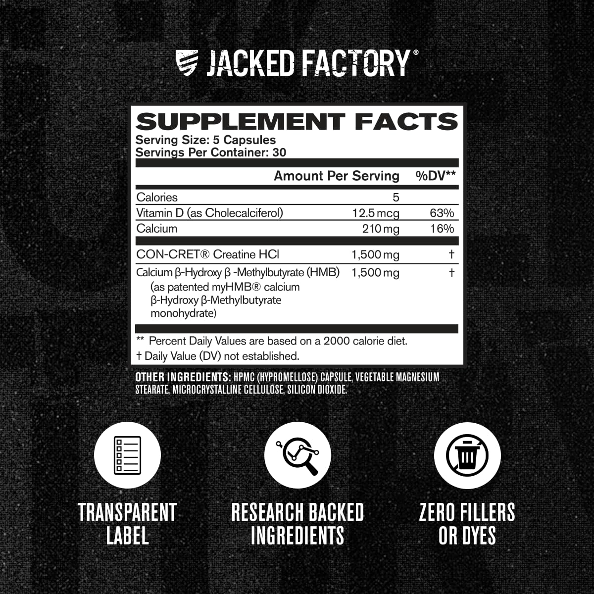 Flacon de Jacked Factory Créatine HCL + HMB avec étiquette visible