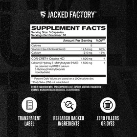 Flacon de Jacked Factory Créatine HCL + HMB avec étiquette visible