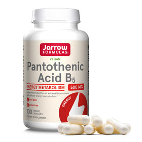 Flacon de Jarrow Formulas Acide Pantothénique B5 500mg 100 capsules vue de face