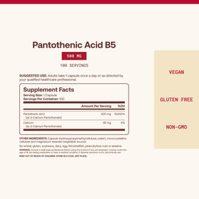 Flacon de Jarrow Formulas Acide Pantothénique B5 500mg avec étiquette visible