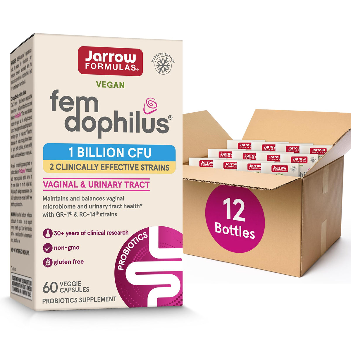 Flacon de Jarrow Formulas Fem-Dophilus 60 capsules végétales