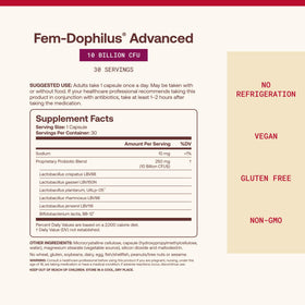 Flacon de Jarrow Formulas Fem-Dophilus ouvert montrant les capsules à l'intérieur