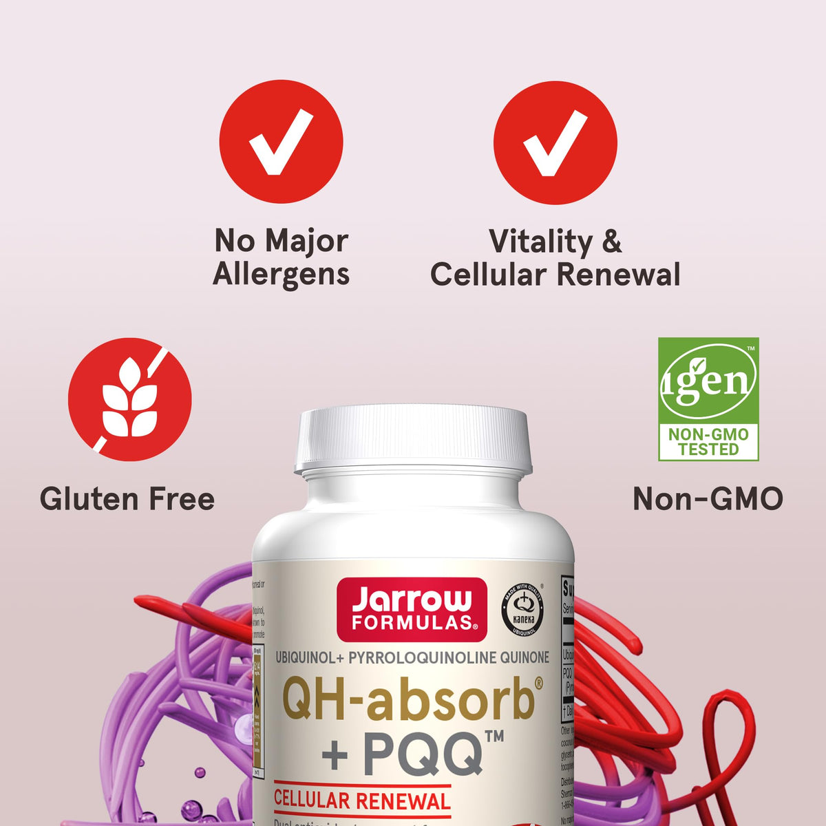 Flacon de Jarrow Formulas QH-Absorb + PQQ avec arrière-plan naturel