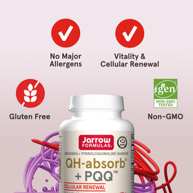 Flacon de Jarrow Formulas QH-Absorb + PQQ avec arrière-plan naturel