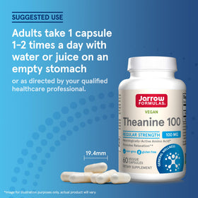 Flacon de Jarrow Formulas Theanine 100 mg avec capsules à l'intérieur