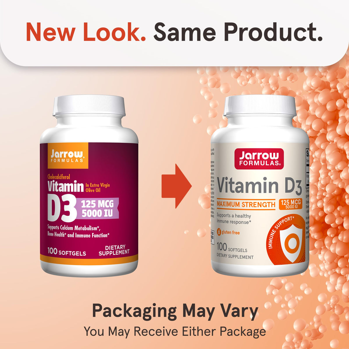 Flacon de Jarrow Formulas Vitamine D3 125 mcg avec étiquette