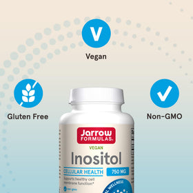 Flacon de Jarrow Inositol 750 mg sur une table en bois