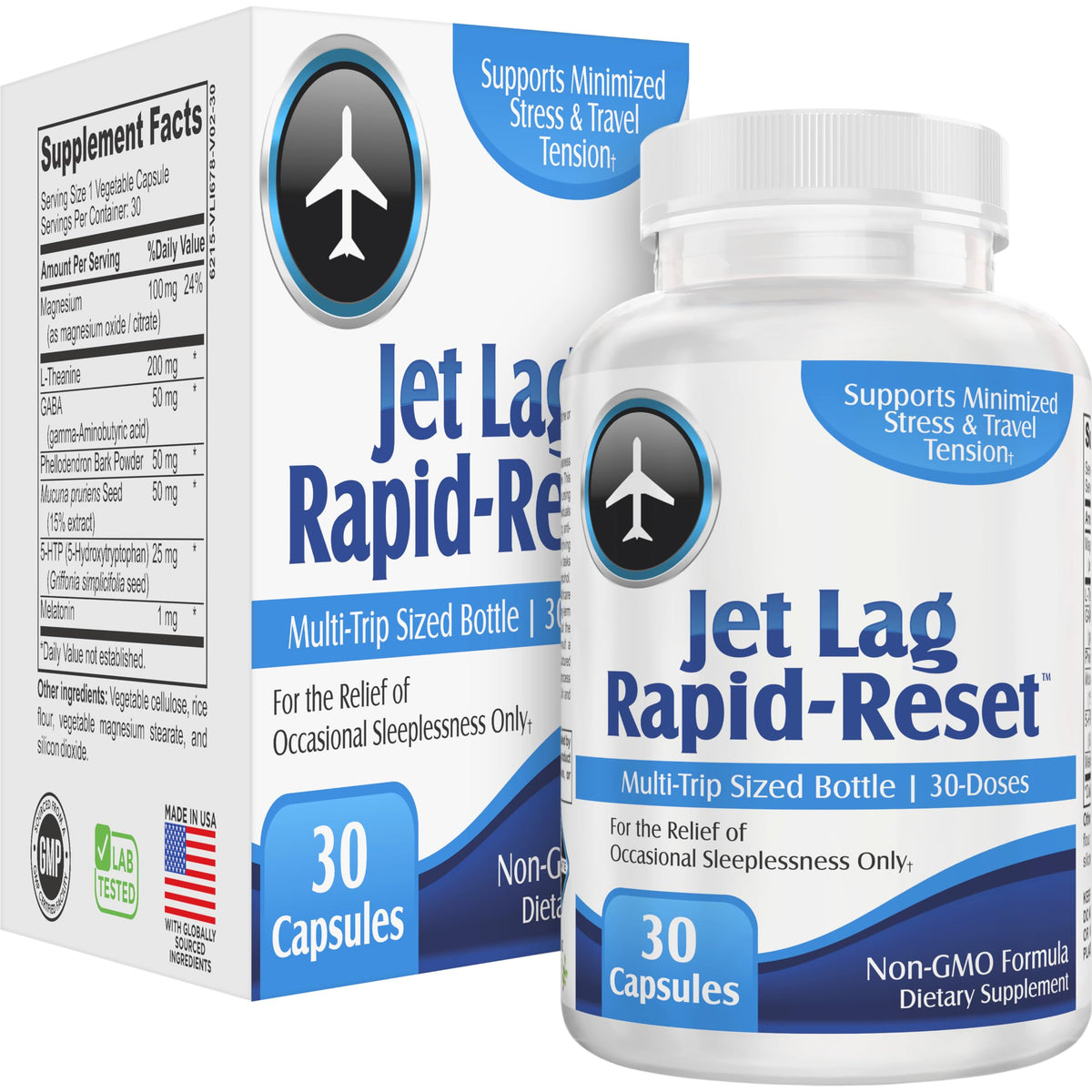 Flacon de Jet Lag Rapid-Reset support use Supplements avec 30 capsules