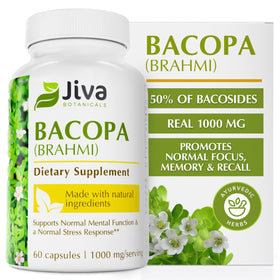 Flacon de Jiva Botanicals Bacopa Monnieri 1000mg 60 capsules vue avant