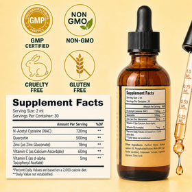 Flacon de Jorvinl NAC 1000mg avec dosage de 2ml sur une cuillère