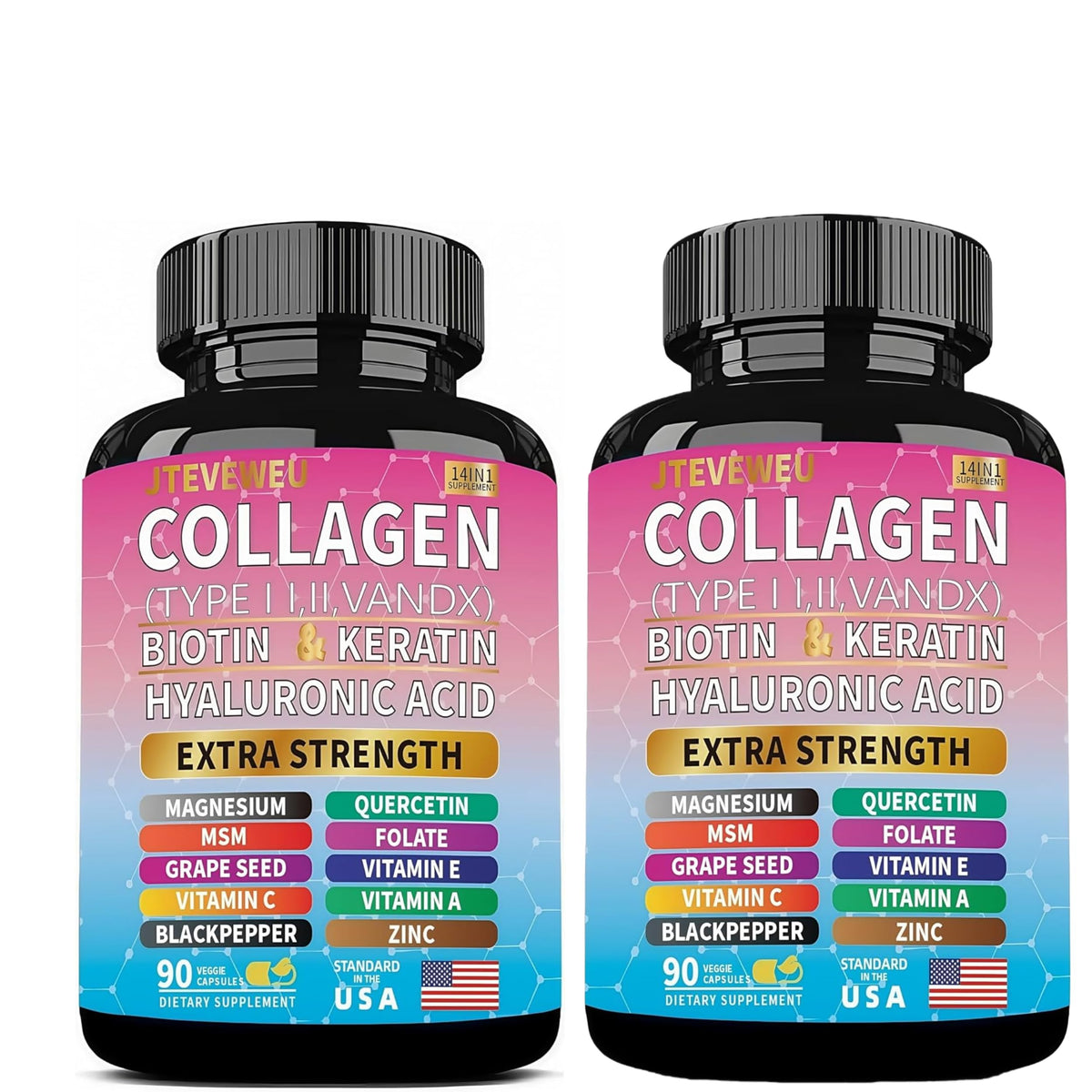 Flacon de JTEVEweu Complément Alimentaire Collagène 180 capsules
