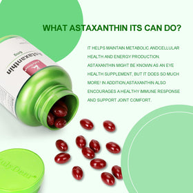 Flacon de JulyDeer Astaxanthin 6 mg ouvert avec gélules à l'intérieur