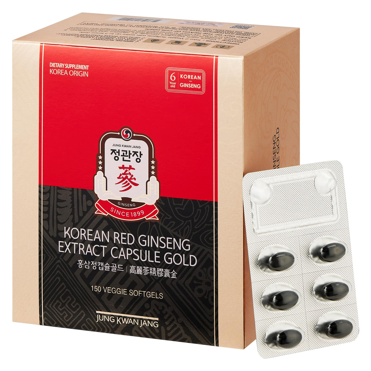 Flacon de JUNG KWAN JANG Ginseng Rouge Coréen Extrait 600mg, 150 capsules