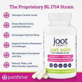 Flacon de Just Thrive Just Calm avec étiquette visible