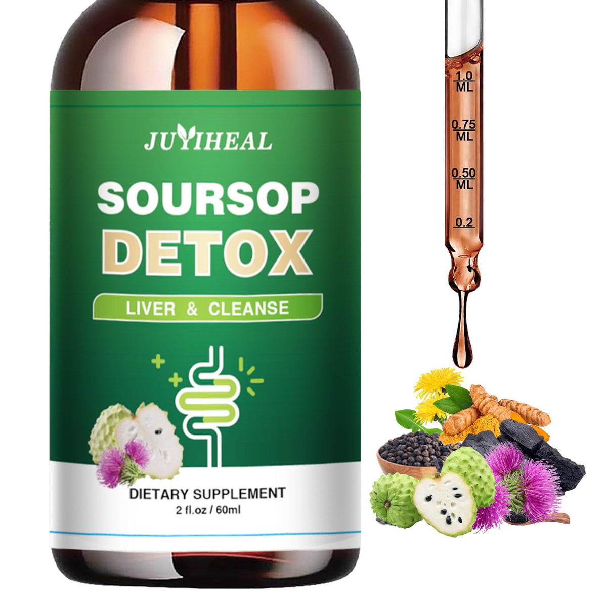 Flacon de JUYIHEAL Soursop Liquid 1900MG 17-en-1 vue avant