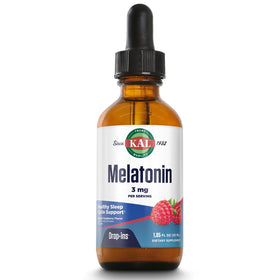 Flacon de KAL Melatonin DropIns 3mg, saveur framboise, vue de face