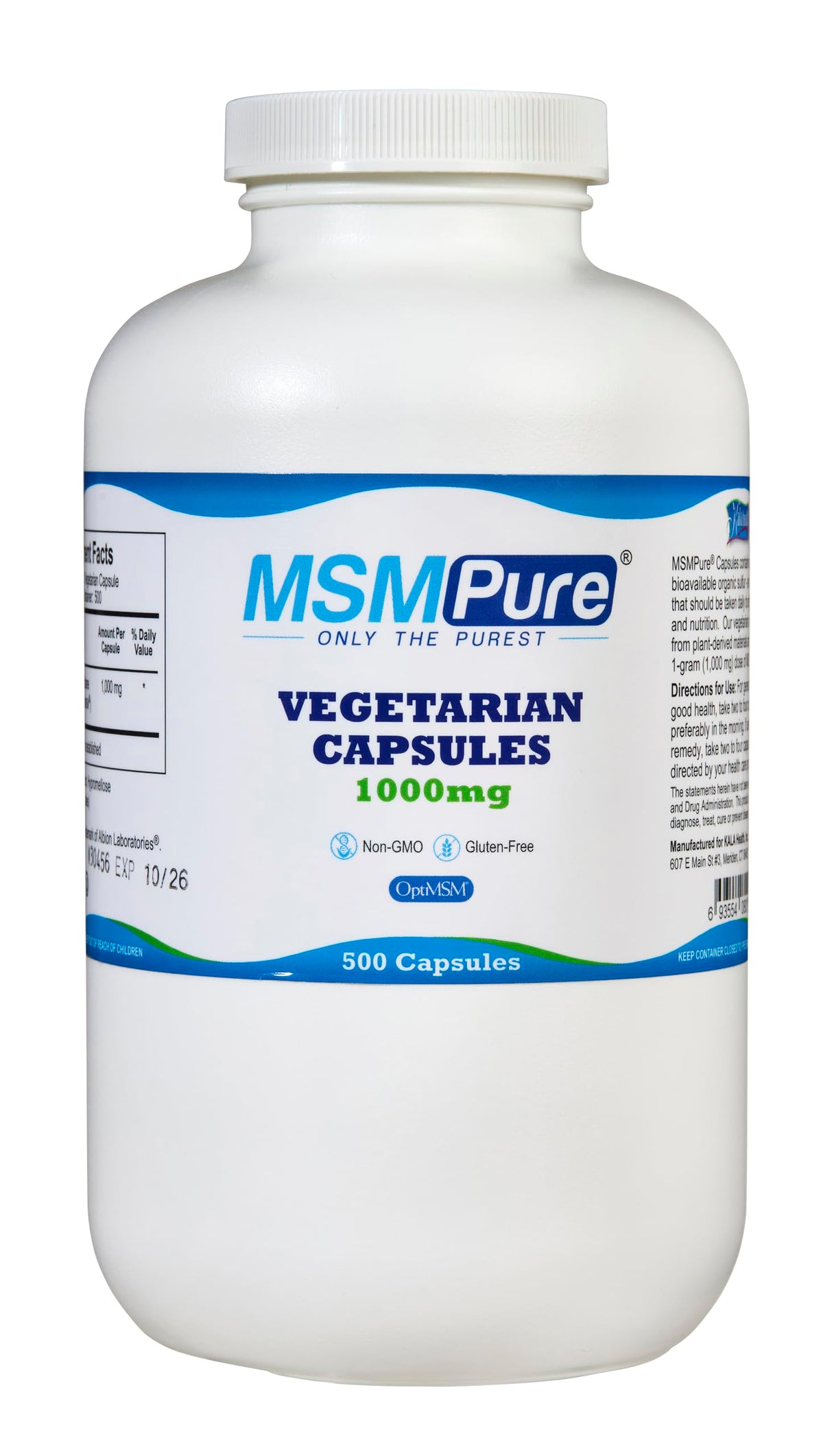 Flacon de KALA HEALTH MSMPure 1000mg capsules végétariennes vue de face