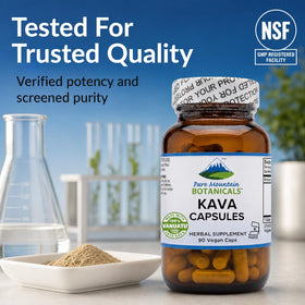 Flacon de Kava Kava avec capsules à côté