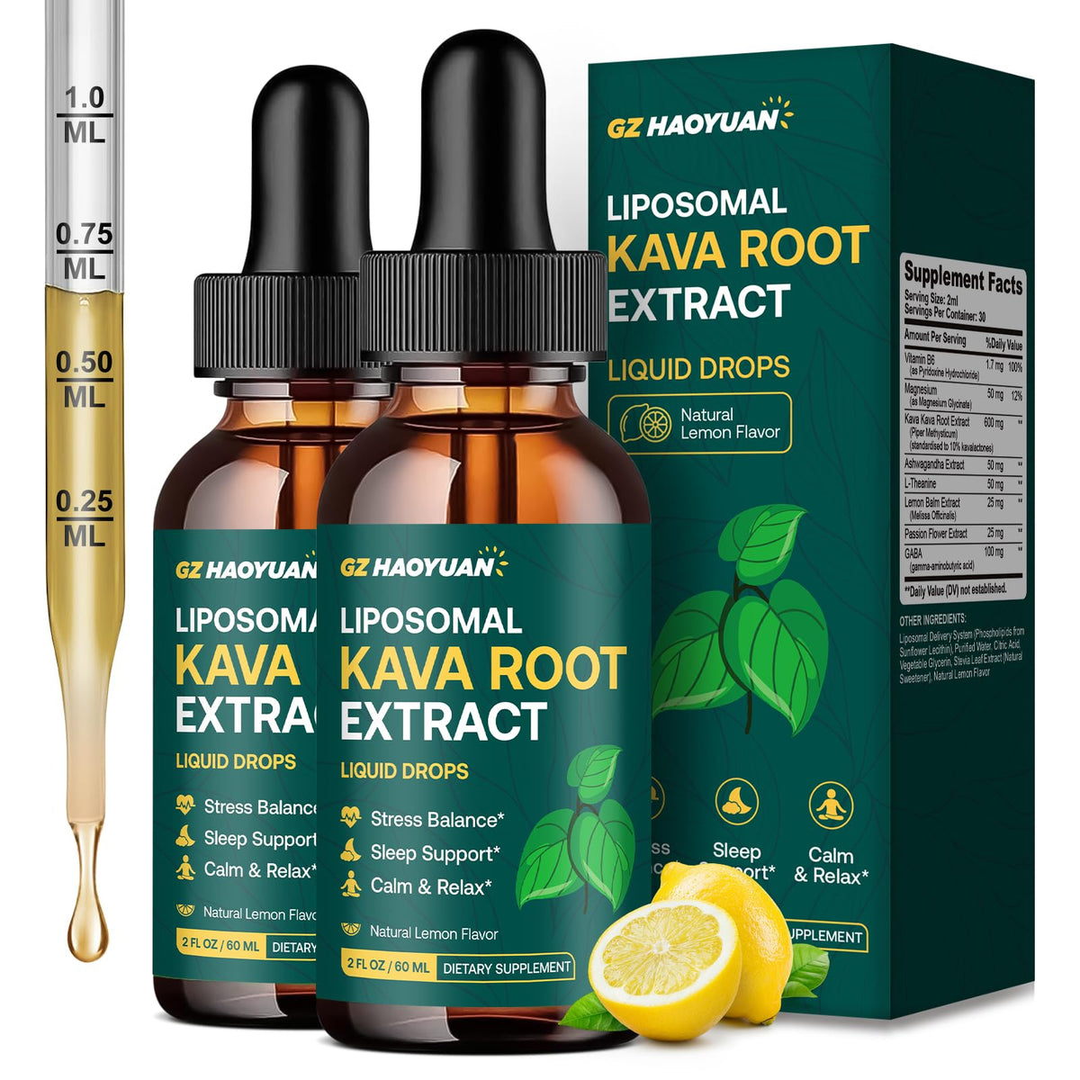Flacon de Kava Kava Liquide GZ HAOYUAN 600 mg 2 Fl Oz vue de face