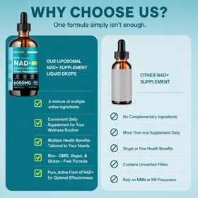 Flacon de KEDISOM NAD+ Liposomal 120 ml sur une table en bois