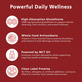 Flacon de KEN Glutathion Liposomal sur une table en bois