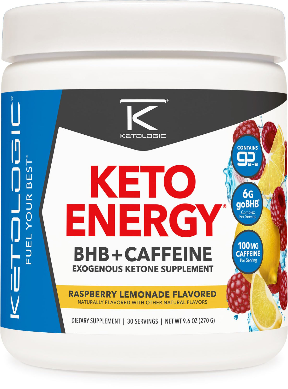Flacon de KetoLogic KetoEnergy BHB saveur framboise citron vue de face