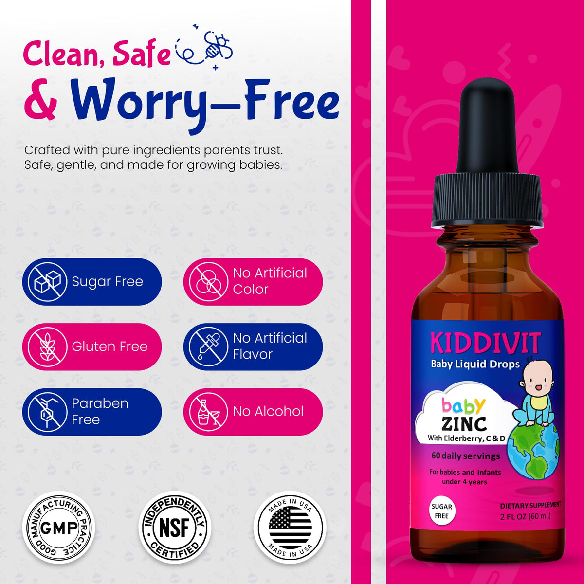 Flacon de Kiddivit Zinc Liquide sur une table