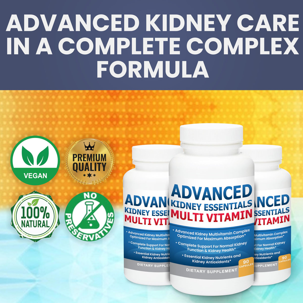 Flacon de Kidney Restore Advanced Kidney Essentials sur une table en bois
