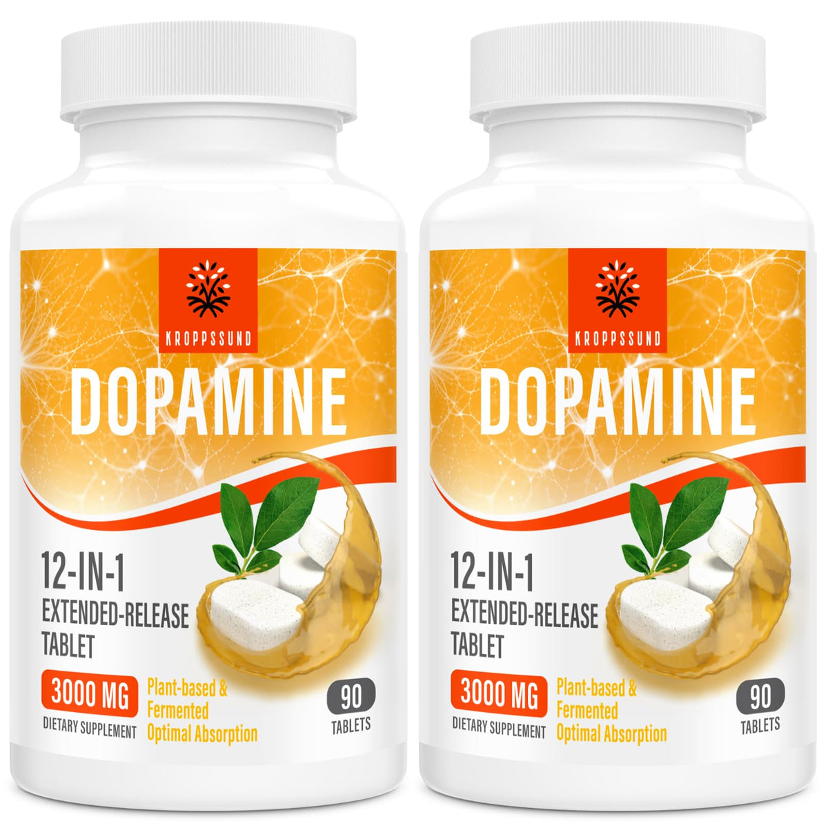 Flacon de Kroppssund Compléments Alimentaires Dopamine 12-en-1 3000mg
