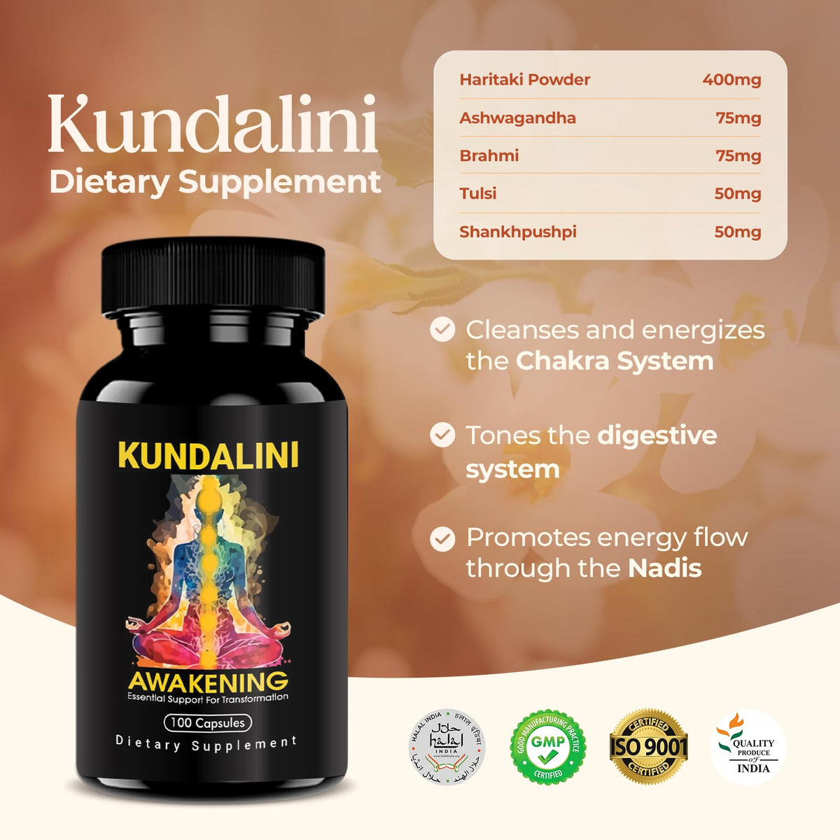 Flacon de Kundalini Awakening avec l'étiquette bien visible