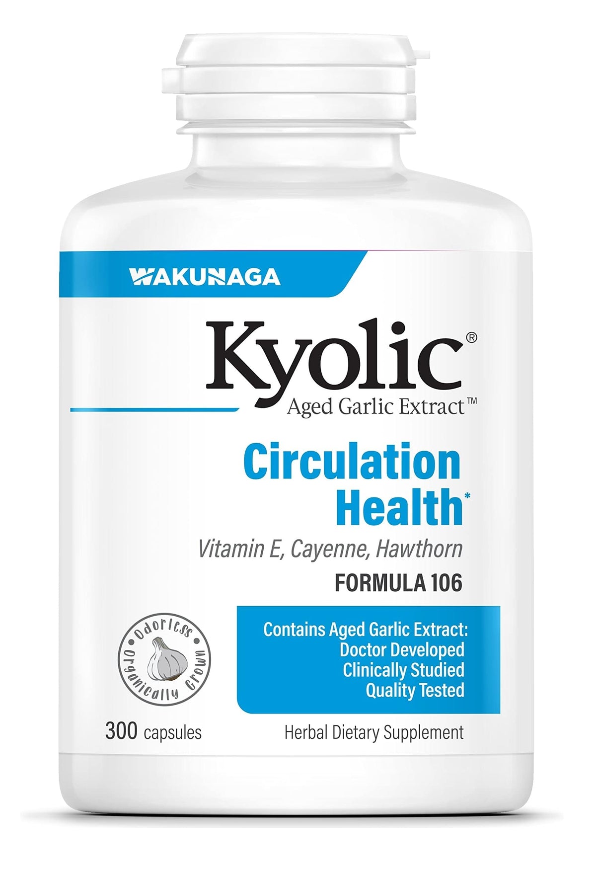 Flacon de Kyolic Aged Garlic Extract 300 capsules vue de face