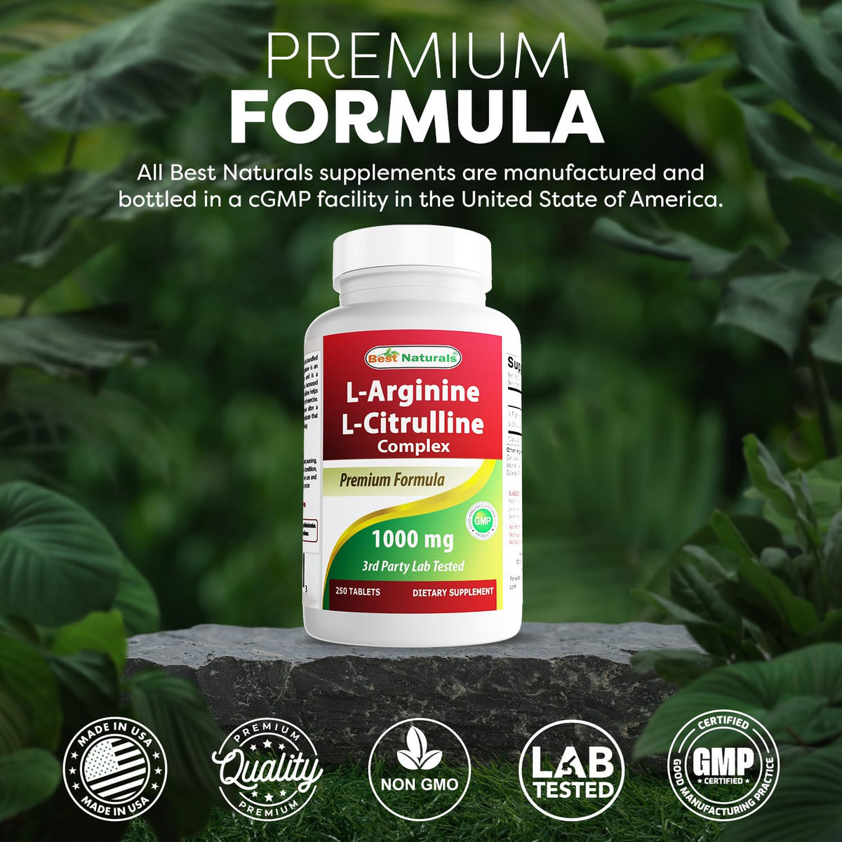 Flacon de L-Arginine L-Citrulline avec dosage indiqué
