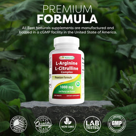 Flacon de L-Arginine L-Citrulline avec dosage indiqué