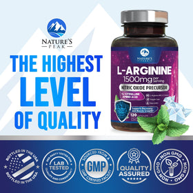 Flacon de L-Arginine Nature's Peak avec capsules visibles