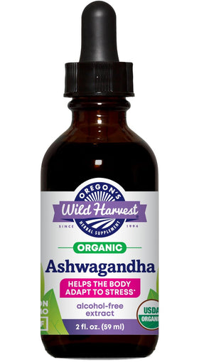 Flacon de l'Ashwagandha Bio Oregon's Wild Harvest 59 ml vue de face