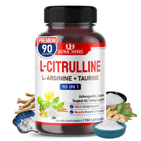 Flacon de L-Citrulline ULTRA HERBS 180 capsules vue de face