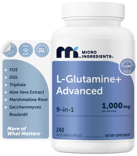 Flacon de L-Glutamine+ Advanced 1000mg de Micro Ingredients vue de face
