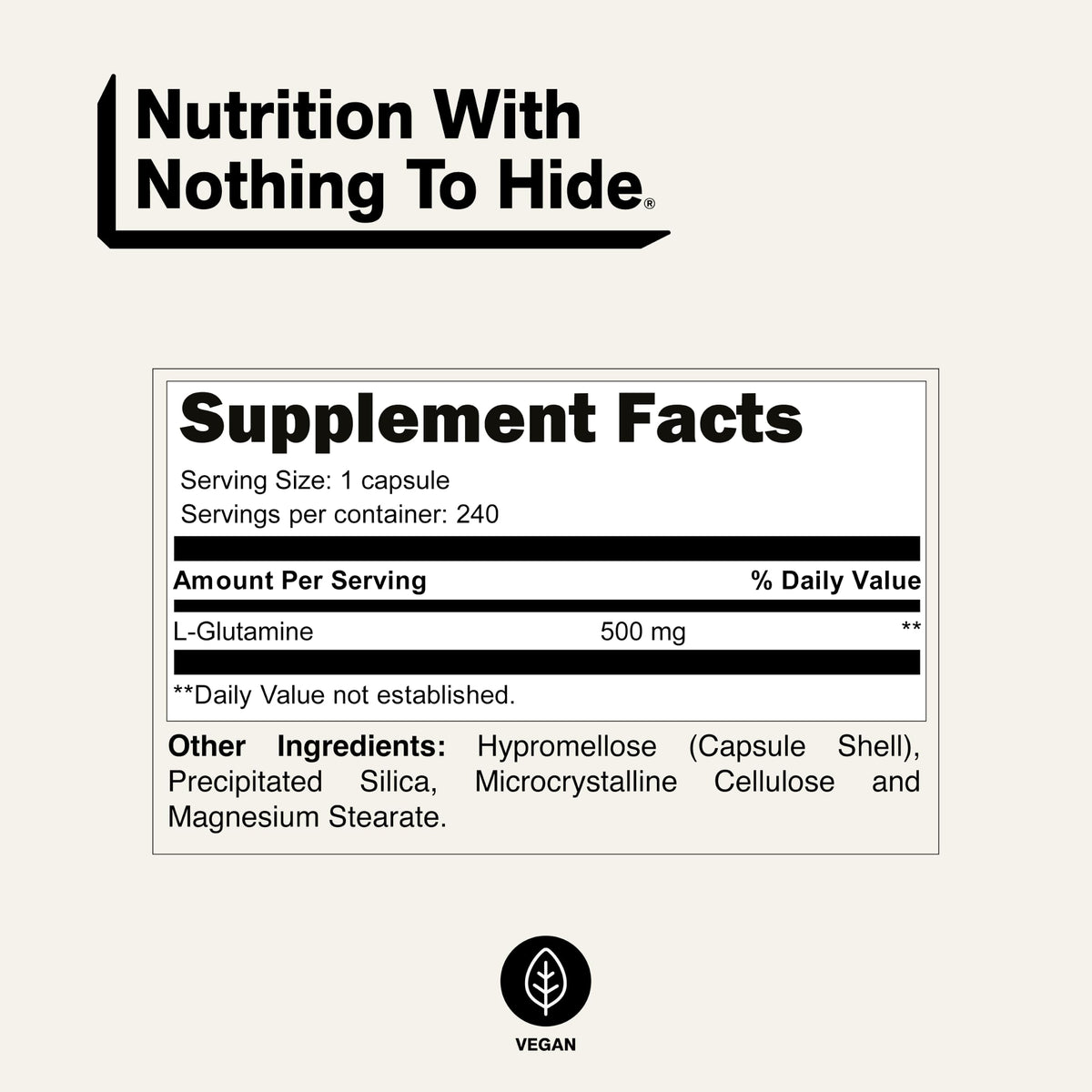 Flacon de L-Glutamine NAKED avec étiquette visible