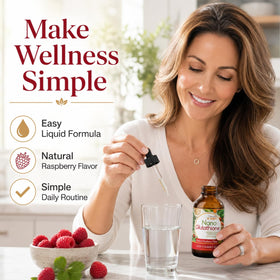 Flacon de L-Glutathione Divine Health sur une table en bois