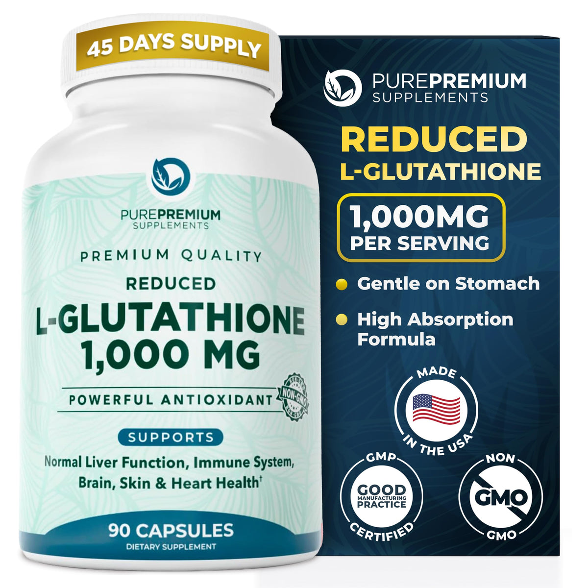 Flacon de L-Glutathione PurePremium 1000mg vue de face