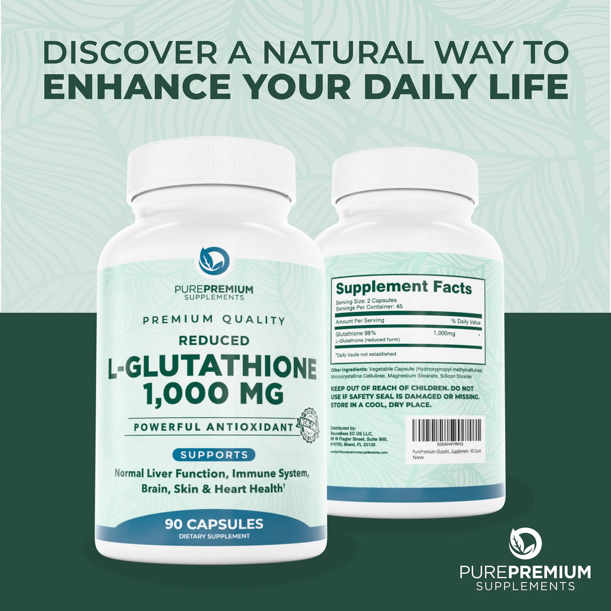 Flacon de L-Glutathione PurePremium sur une table en bois