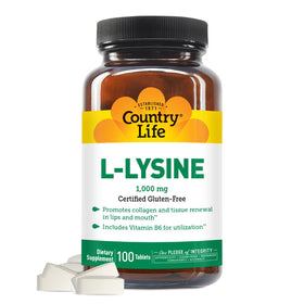 Flacon de L-Lysine 1000mg de Country Life, 100 capsules