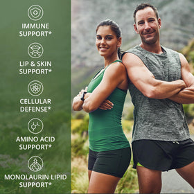 Flacon de L Lysine 1000mg + Monolaurin 500mg avec capsules à côté