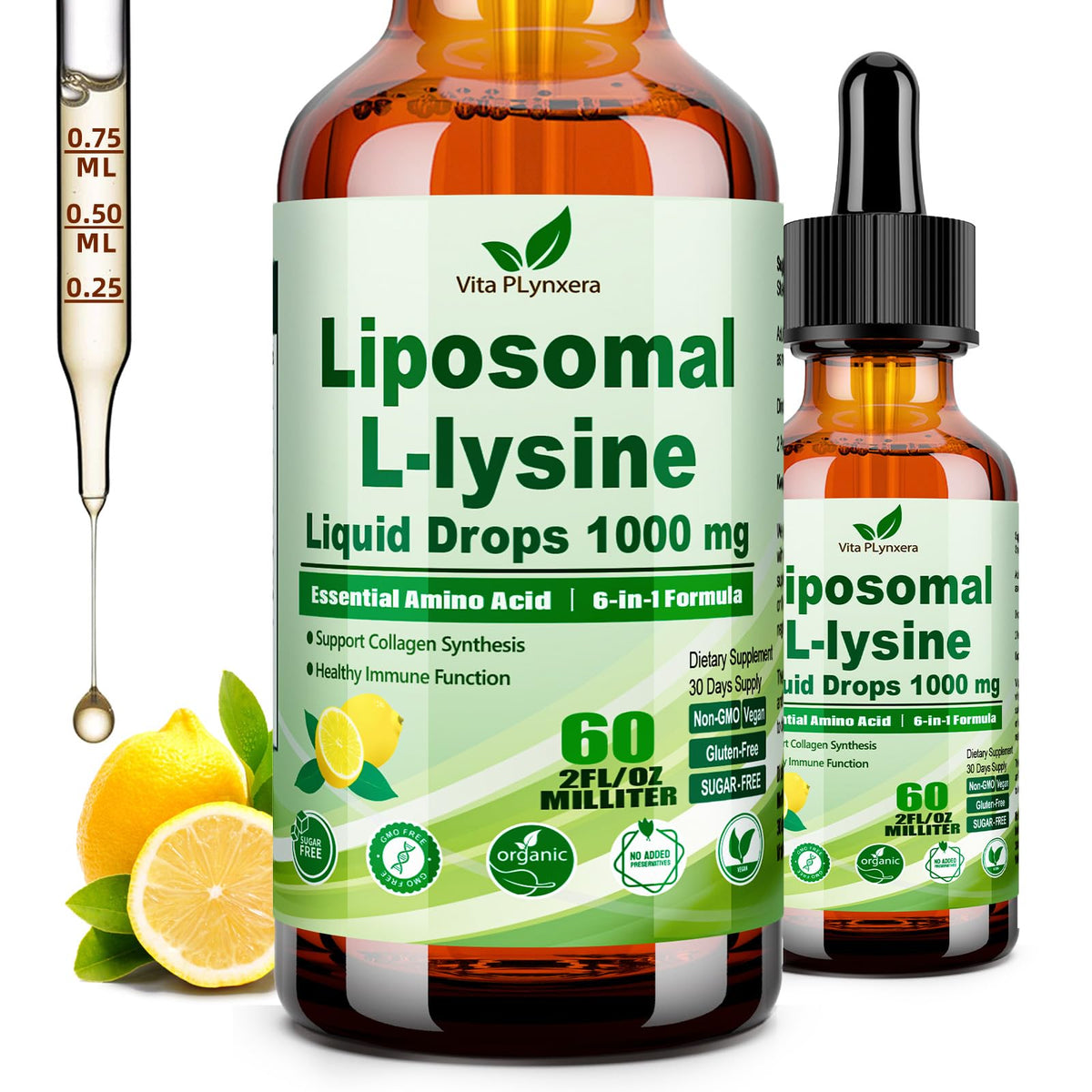 Flacon de L-Lysine 1000mg Vita PLynxera vue de face