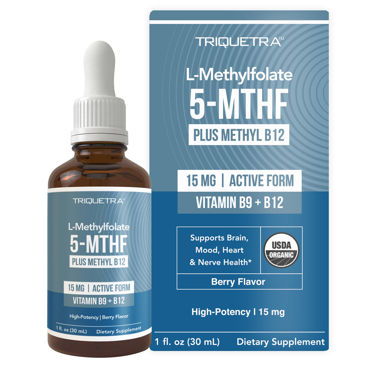 Flacon de L-Méthyl Folate 15mg Triquetra Health vue de face