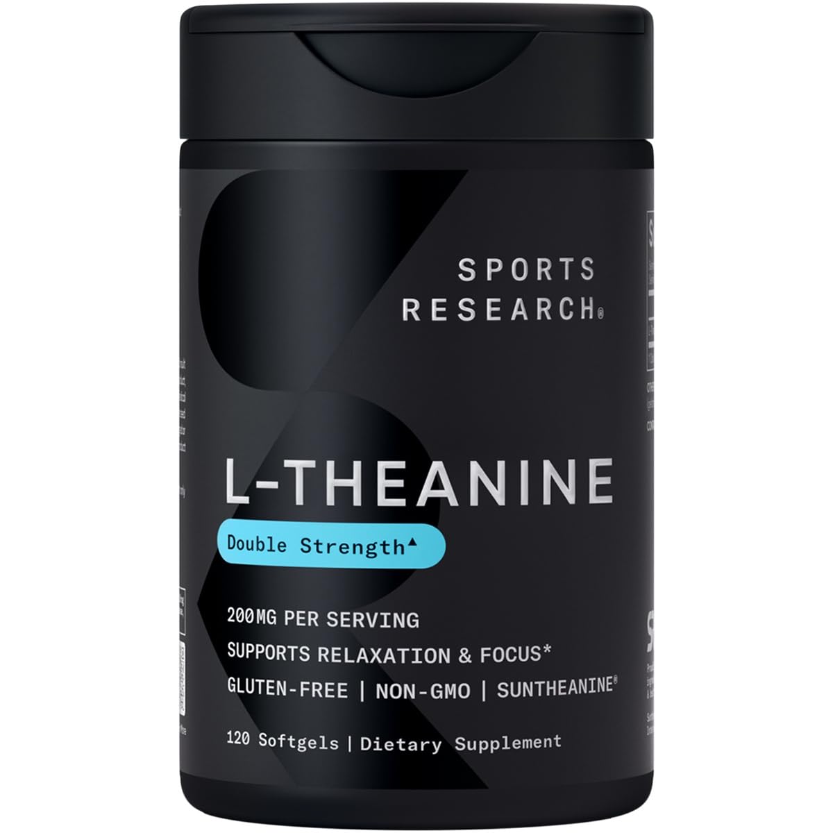 Flacon de L-Theanine 200mg de Sports Research avec 120 gélules molles