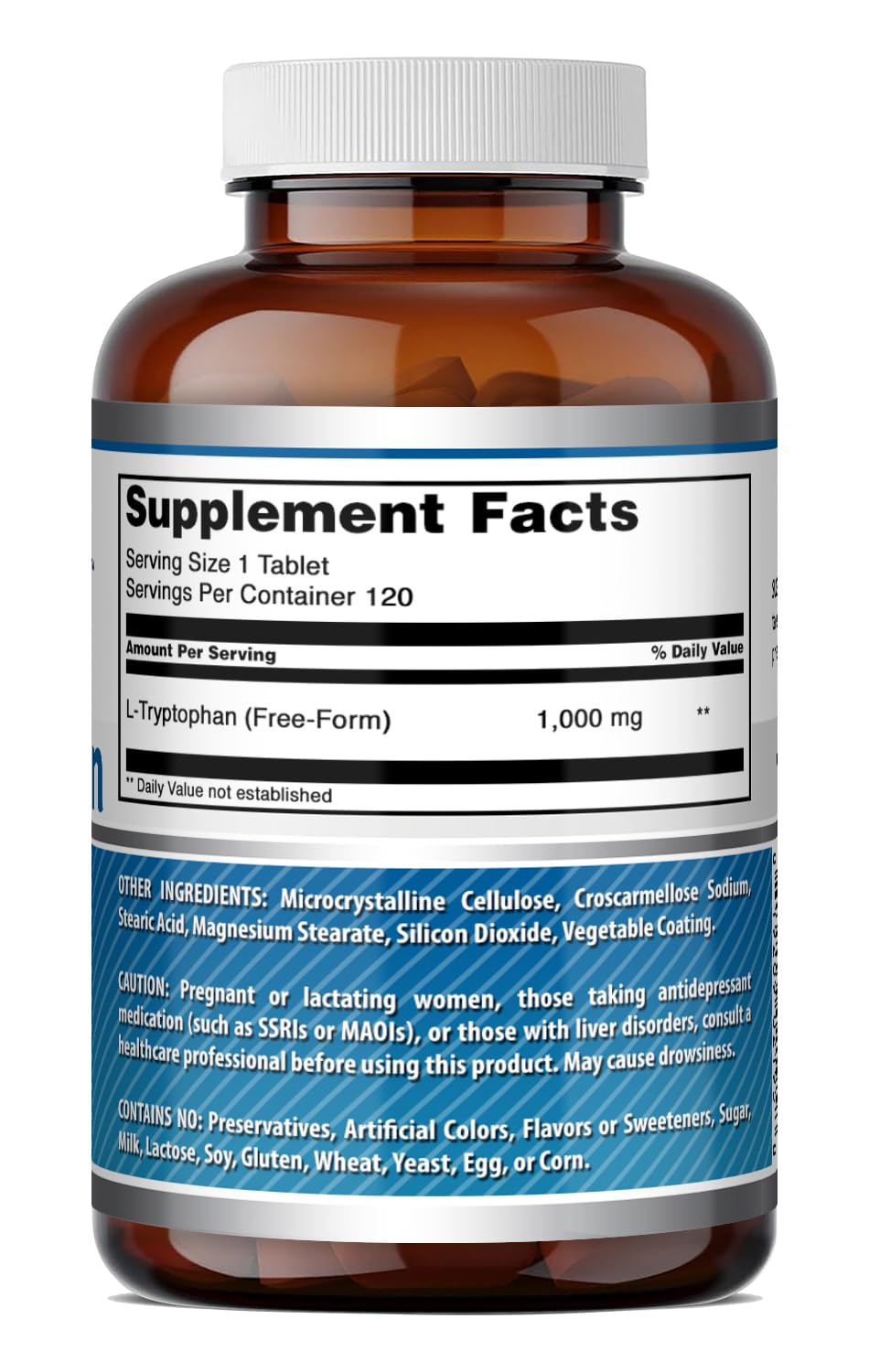 Flacon de L-Tryptophan 1000mg Amazing Nutrition ouvert