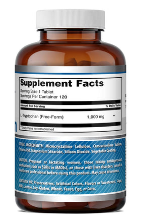 Flacon de L-Tryptophan 1000mg Amazing Nutrition ouvert